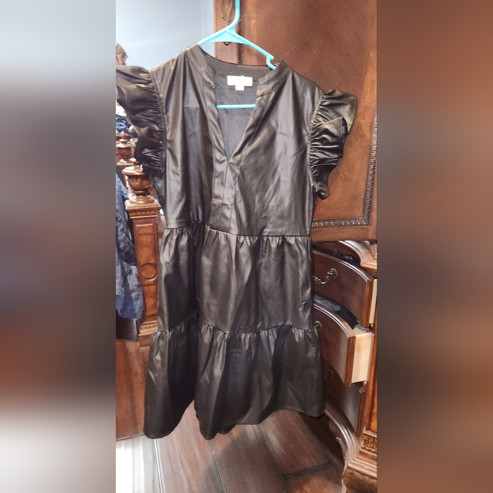 Pleather Black Ruffle dress
